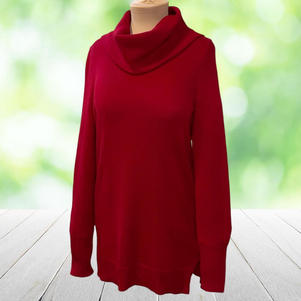Vintage LAUREN RALPH LAUREN Cowl Neck Tunic Sweater Wool Blend Knit Red Size S